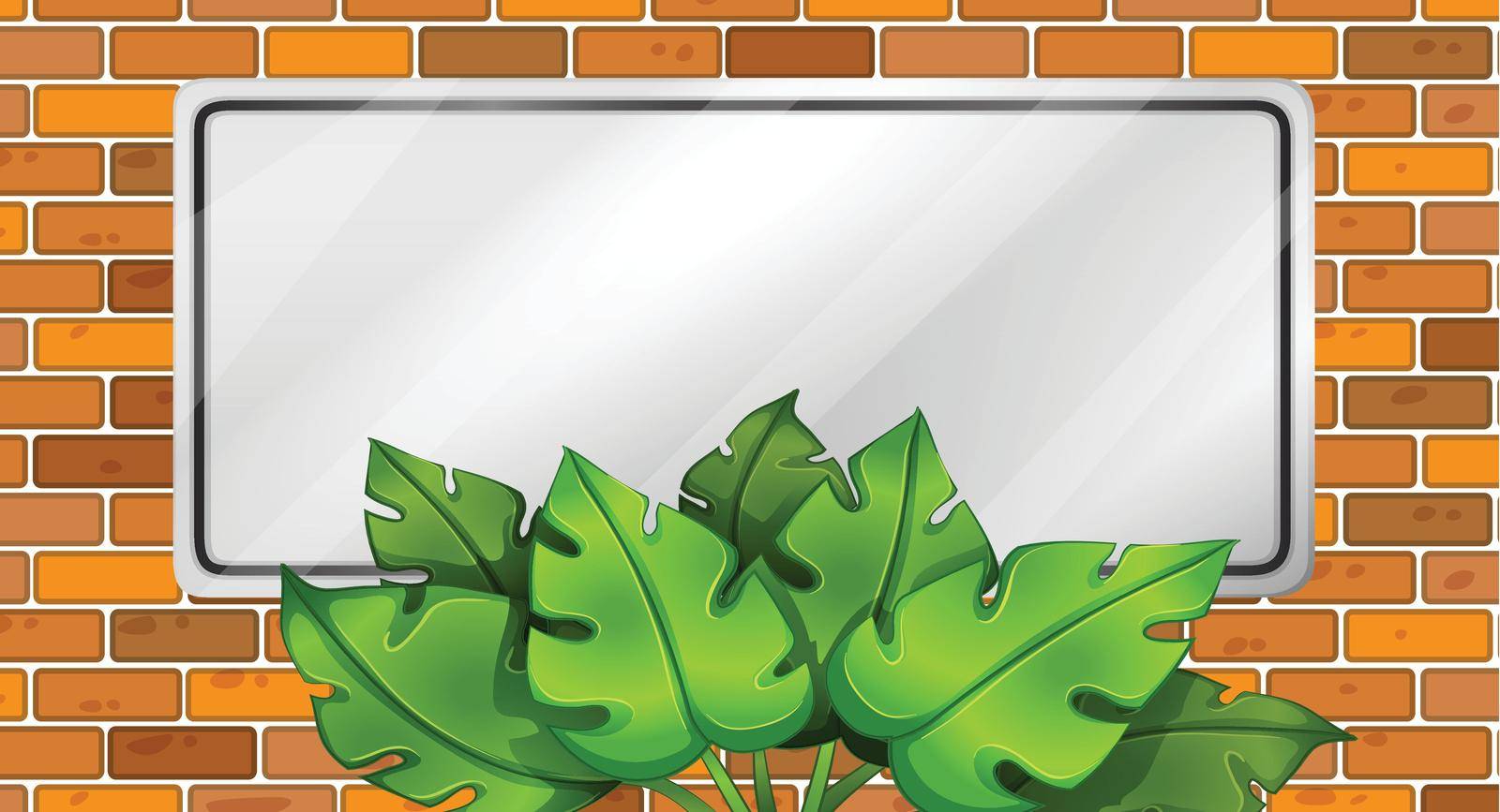 Illustration of an empty signboard with leaves