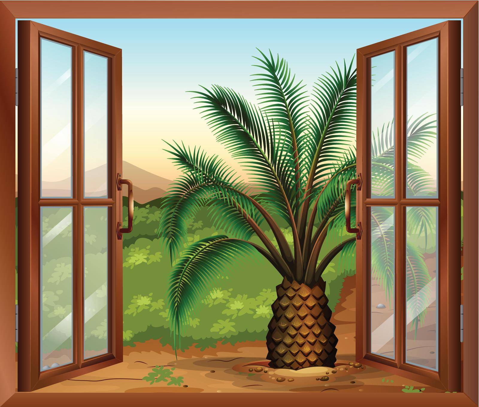 Illustration of a window with a view of the palm plant
