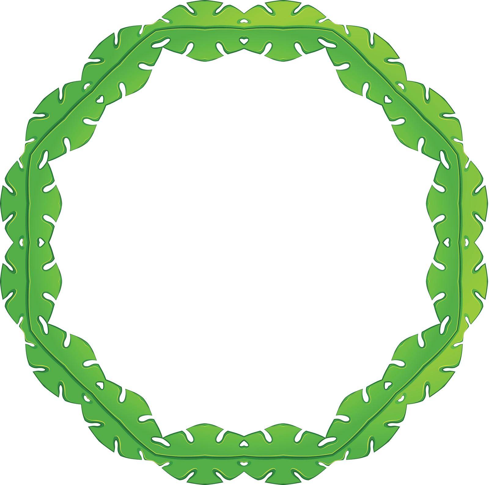 Illustration of a green frame made of leaves on a white background