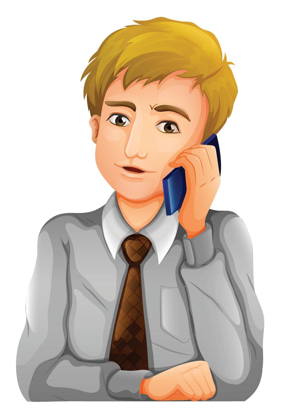 Illustration of a man using his cellphone on a white background