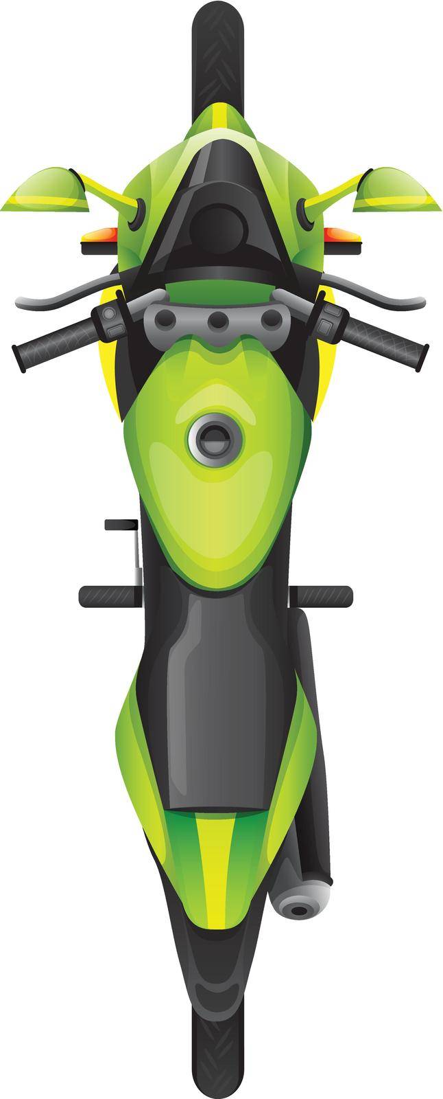 Illustration of a topview of a motorcycle on a white background