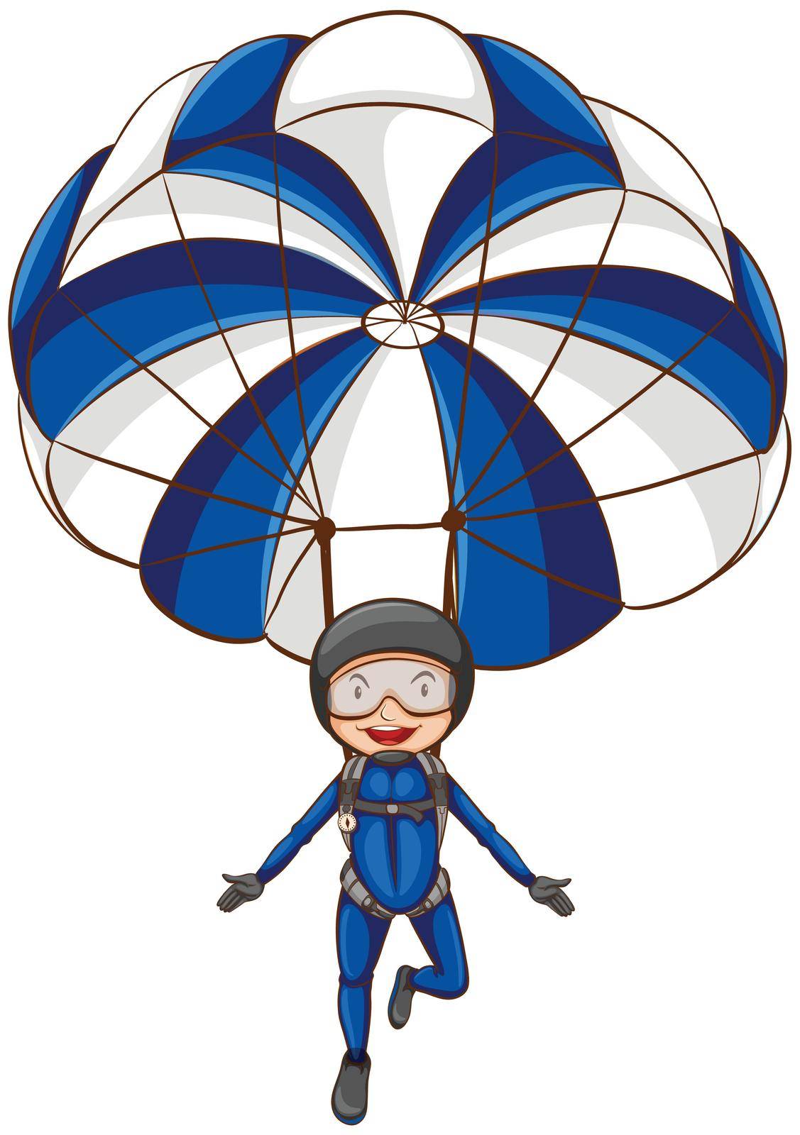 Illustration of sketch of a parachute with a boy a on a white background