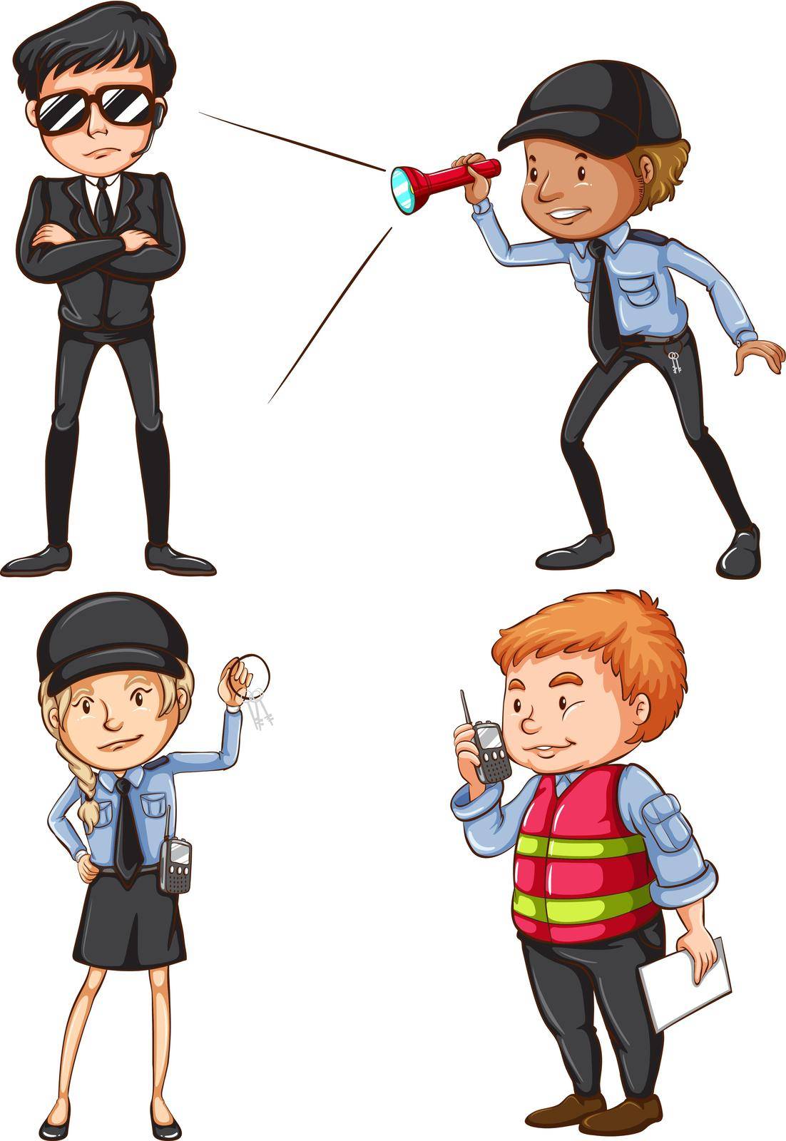 Colourful drawing of the security guards on a white background