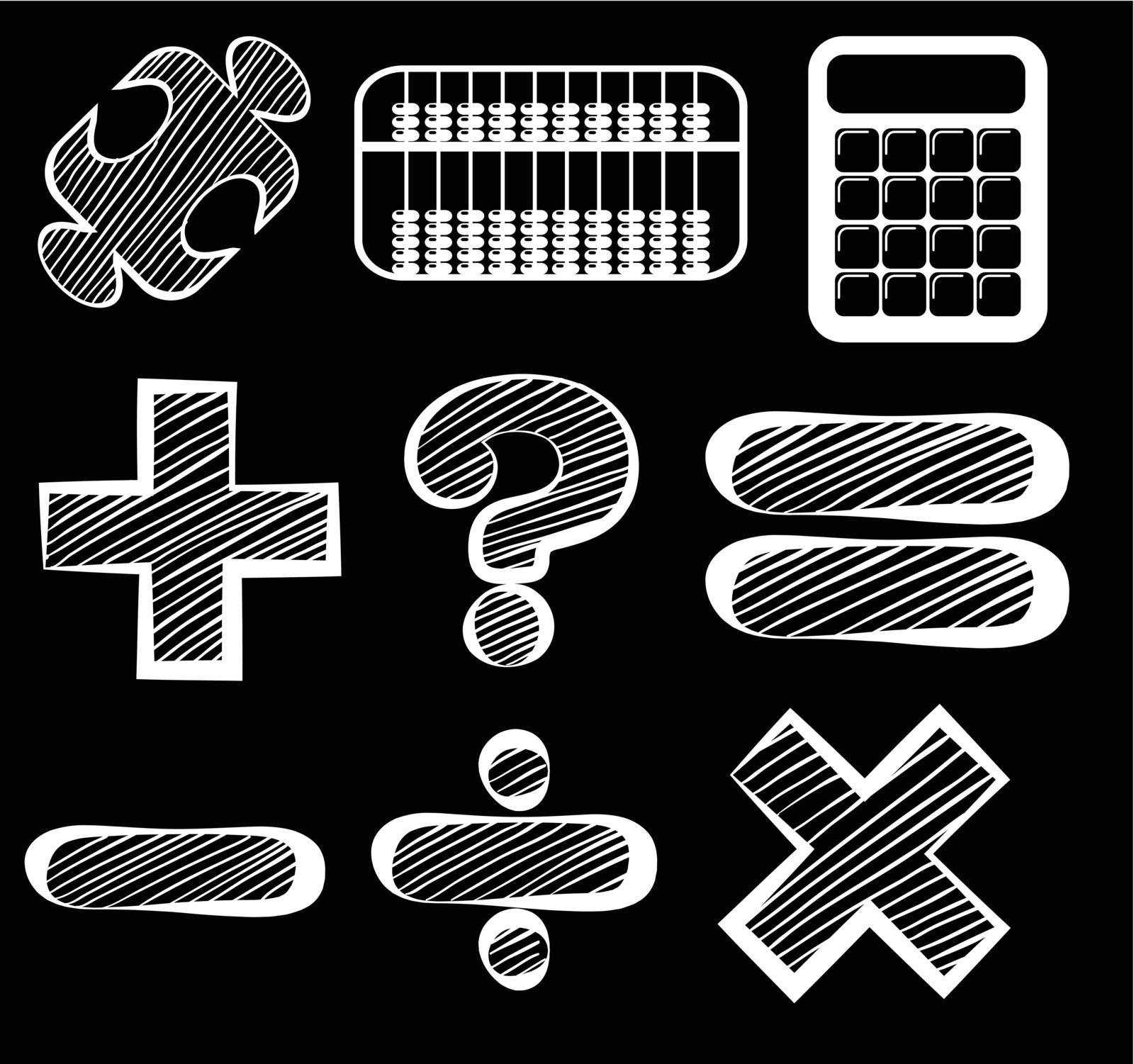 Illustration of the different mathematical symbols on a black background