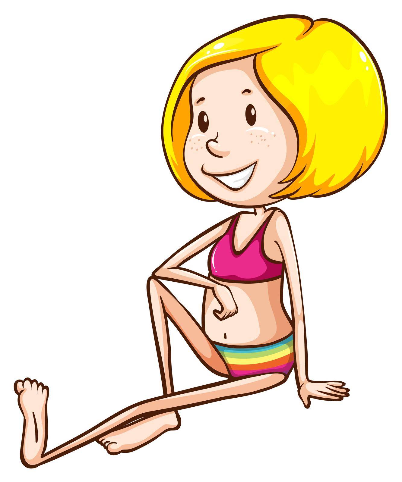 A coloured sketch of a young girl at the beach on a white background
