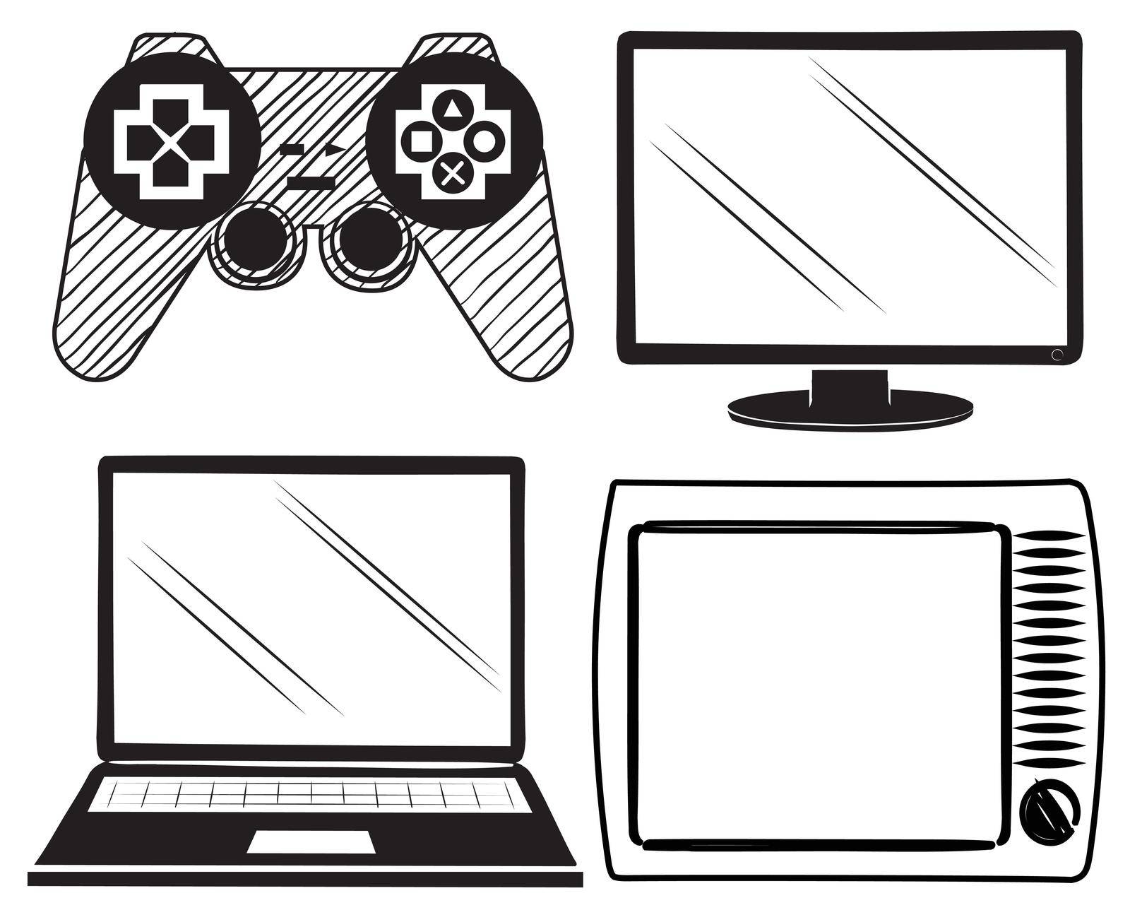 Illustration of the electronic devices on a white background