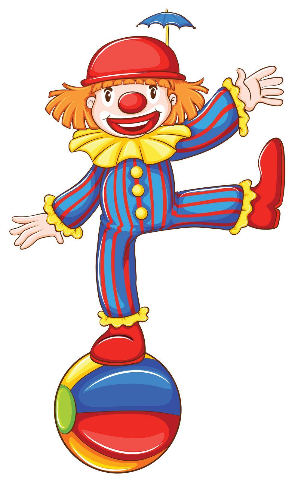 Illustration of a simple drawing of a playful clown on a white background