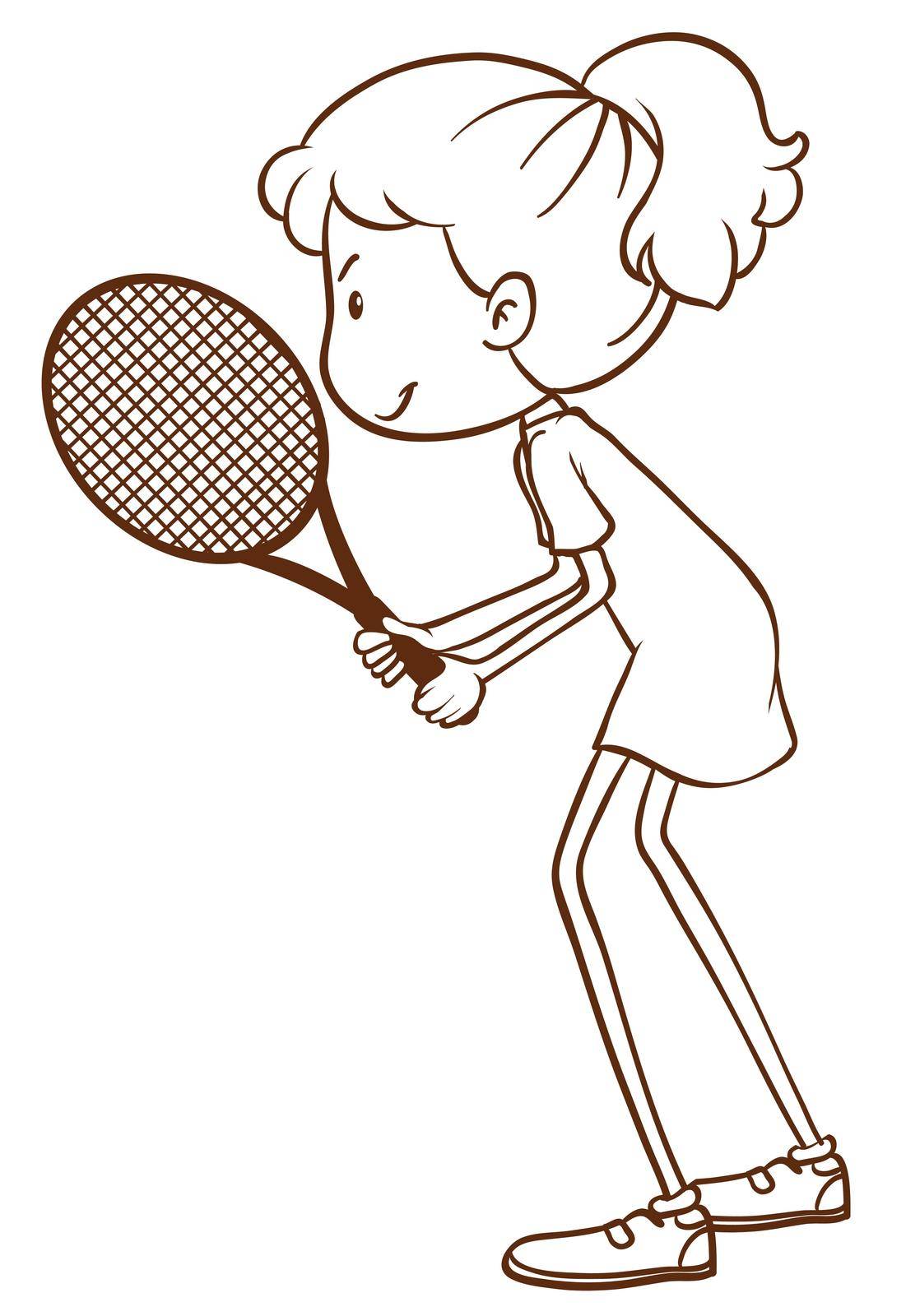 A plain drawing of a tennis player on a white background