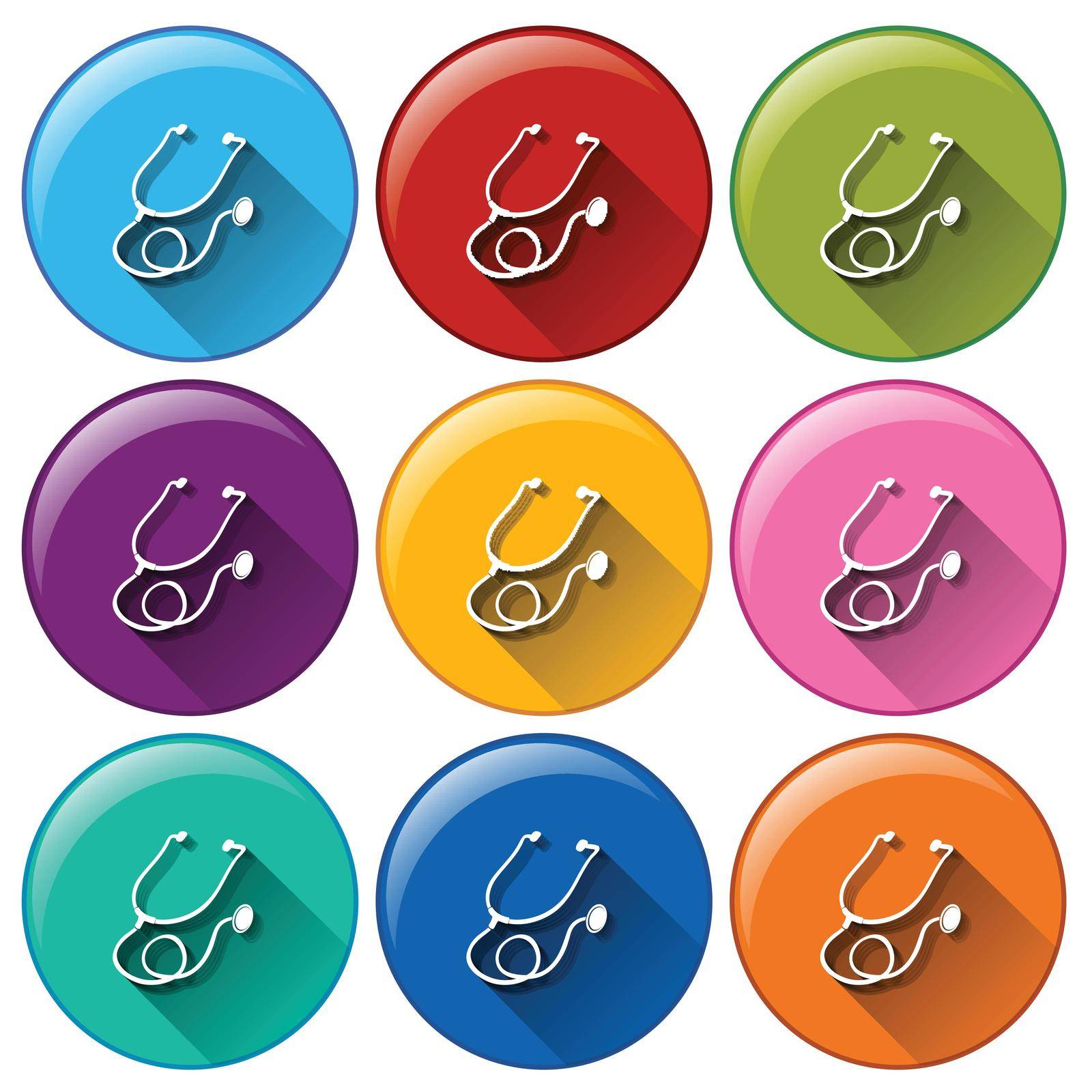 Illustration of the round buttons with stethoscopes on a white background
