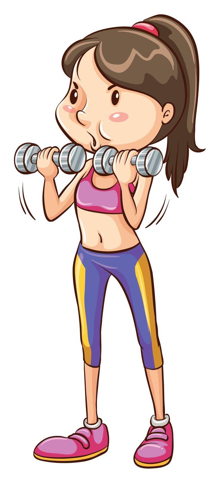 Illustration of a simple coloured sketch of a girl exercising on a white background