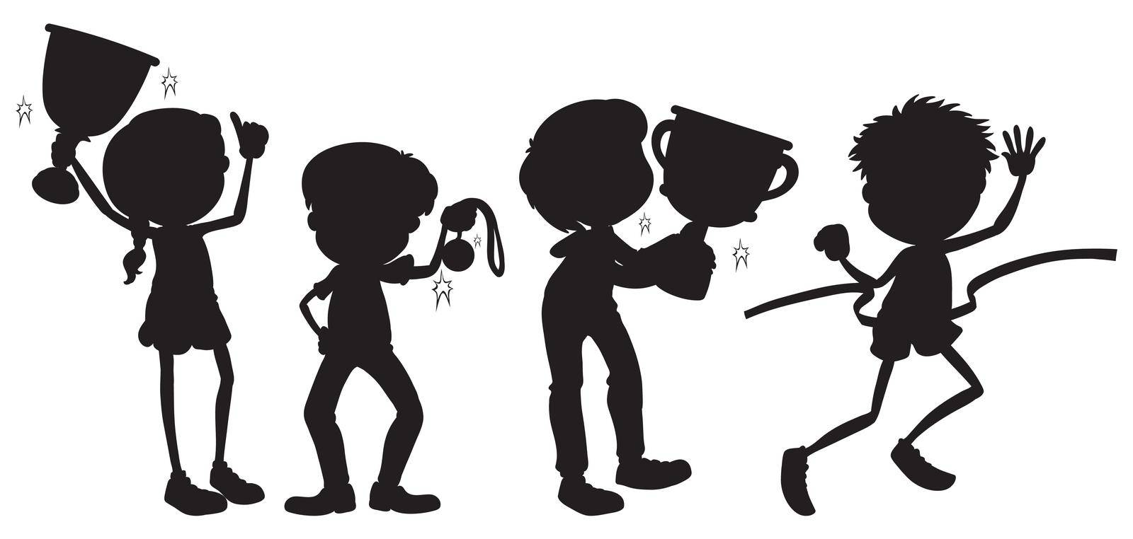 Illustration of a set of silhouette people with trophy