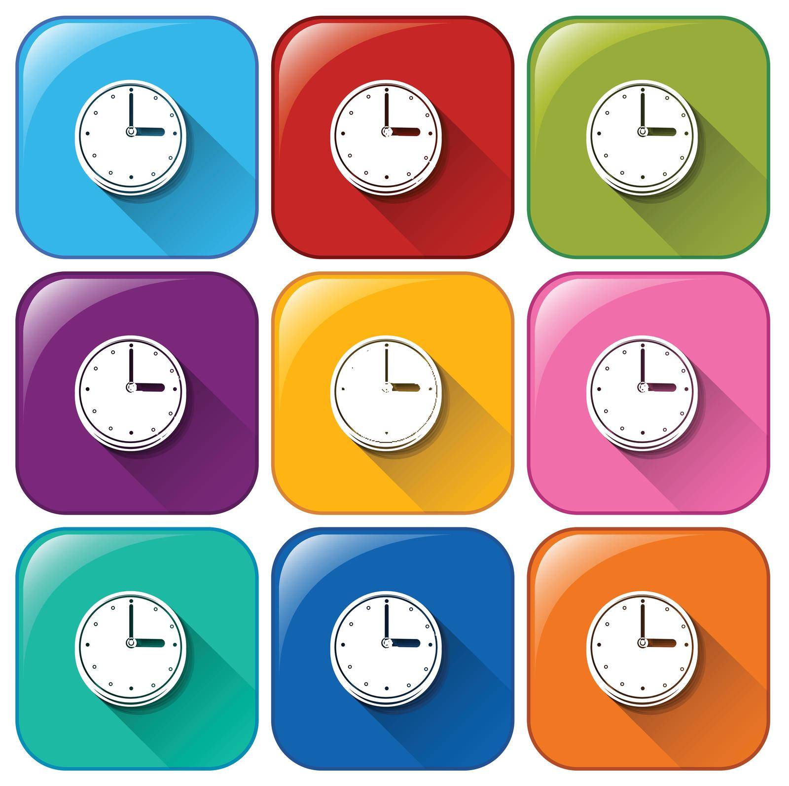 Illustration of the rounded icons with clocks on a white background