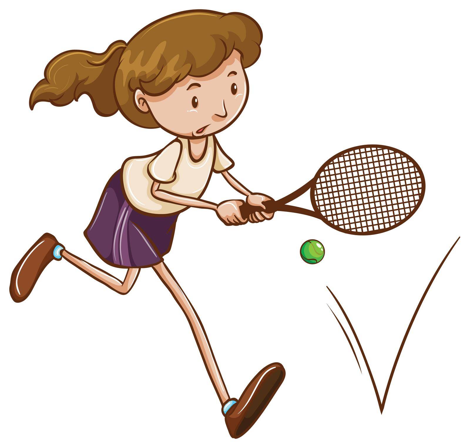Illustration of a simple sketch of a girl playing tennis on a white background