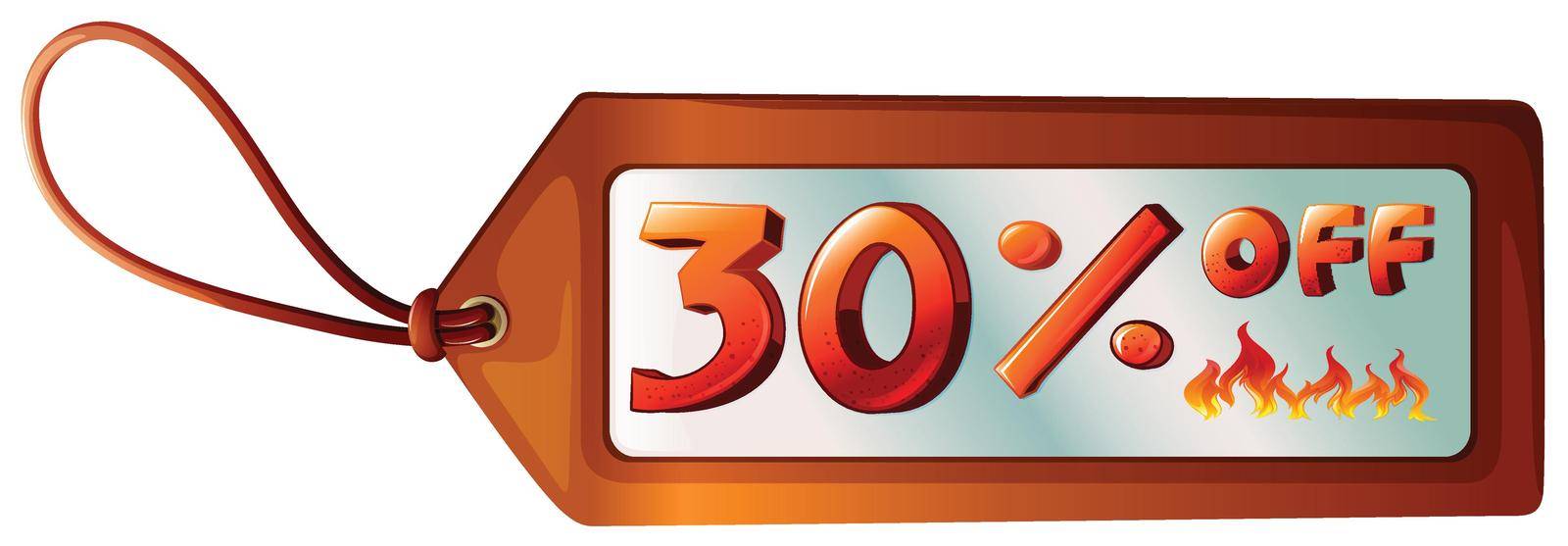 Illustration of a 30 percent off pricetag on a white background