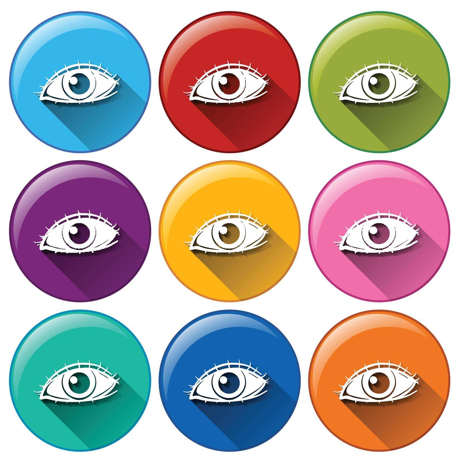 Illustration of the round icons with eyes on a white background