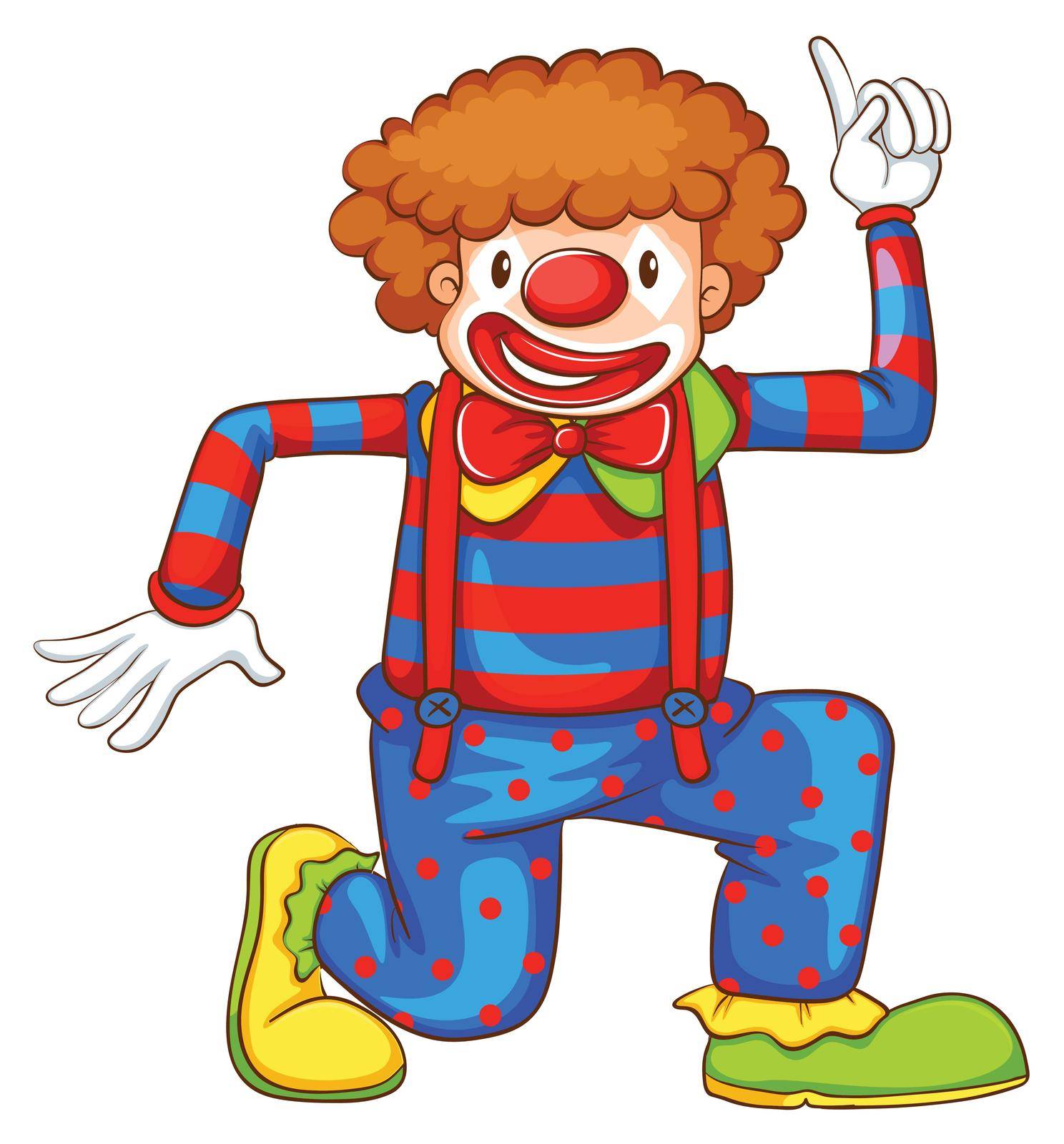 Illustration of a coloured drawing of a clown on a white background