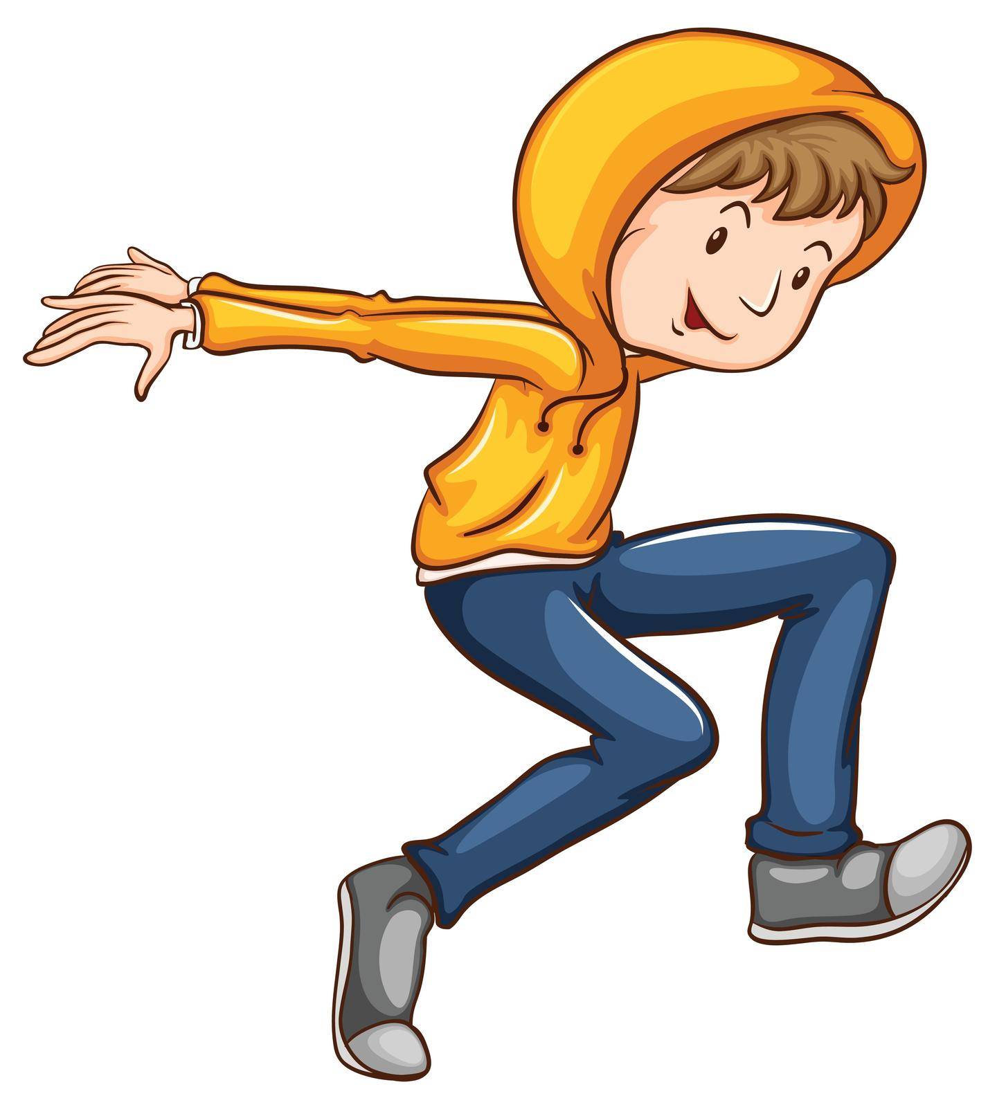 Illustration of a drawing of a dancer with an orange jacket on a white background