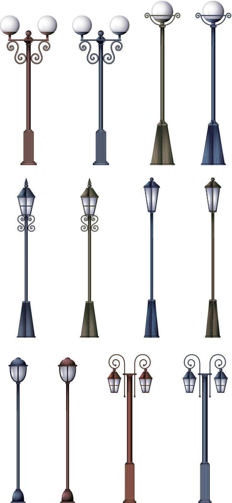Different lamp designs on a white background