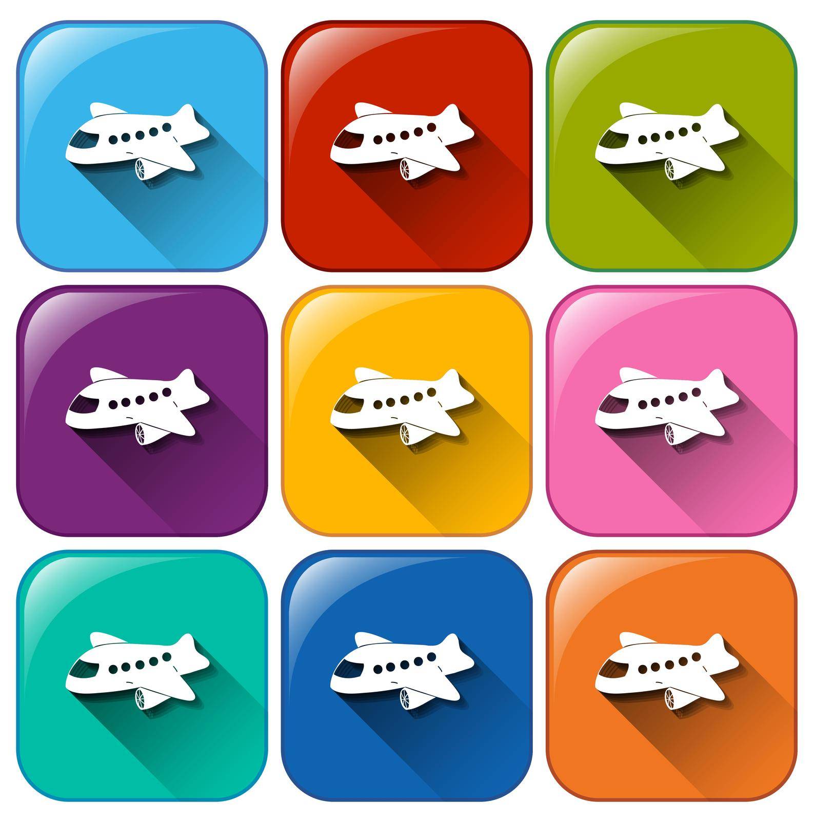 Buttons with planes on a white background