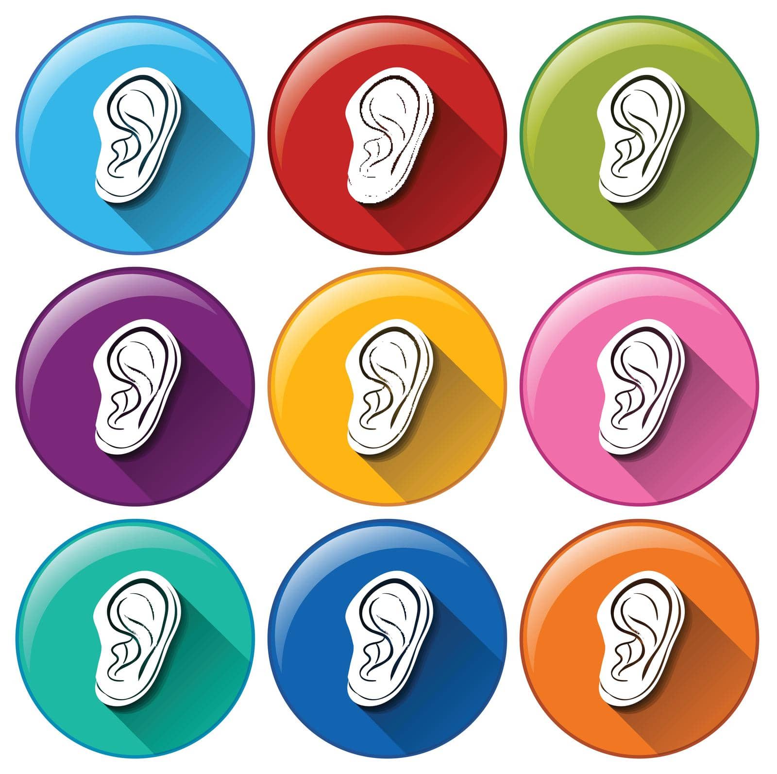 Illustration of different color icons with ear