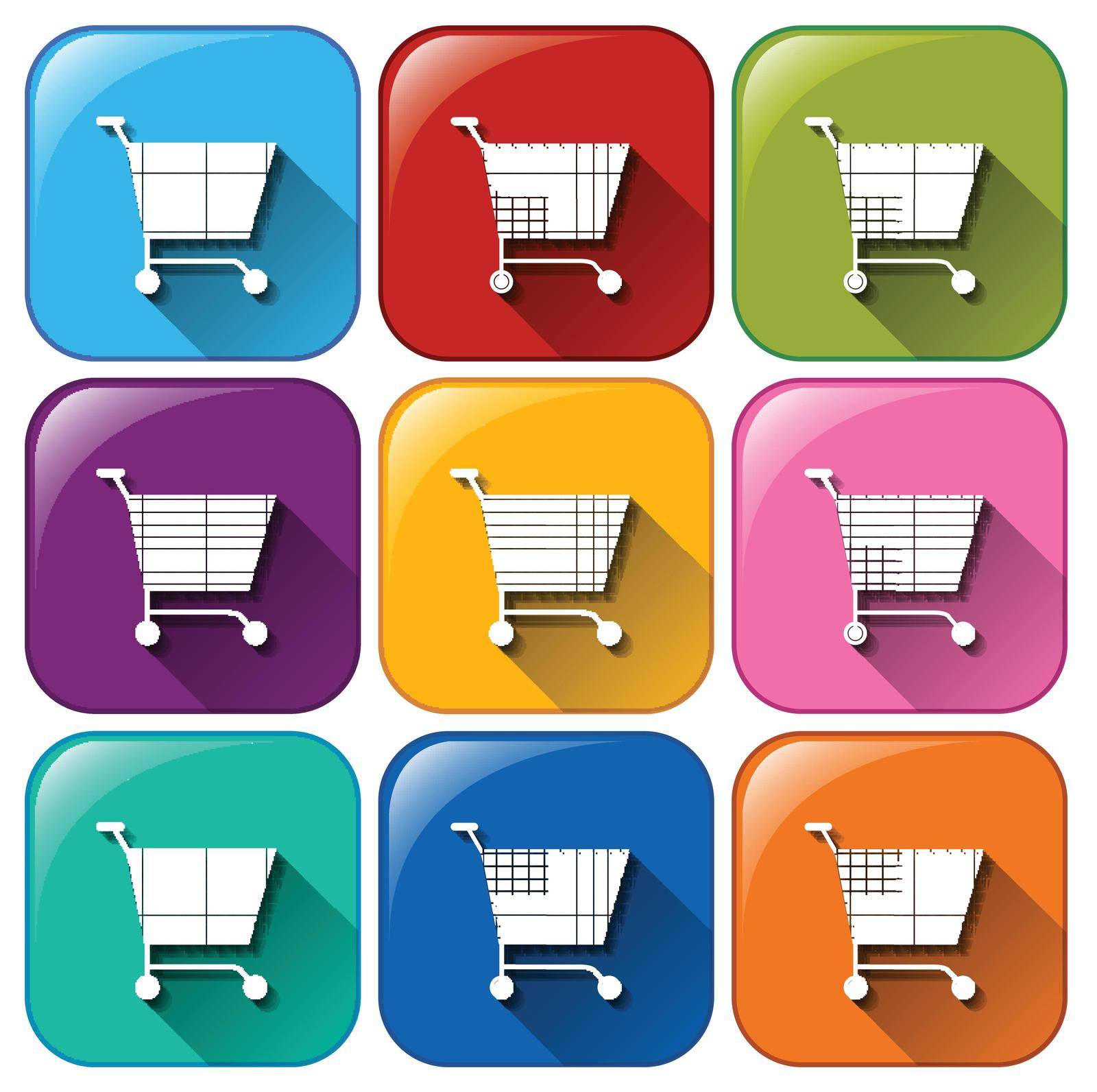 Illustration of the round icons with grocery carts on a white background
