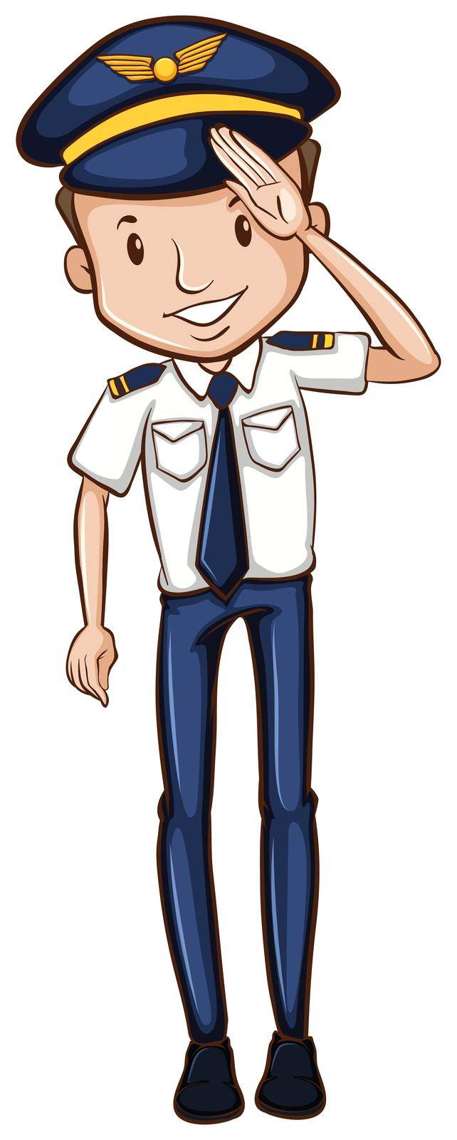 Illustration of a sketch of a happy pilot on a white background
