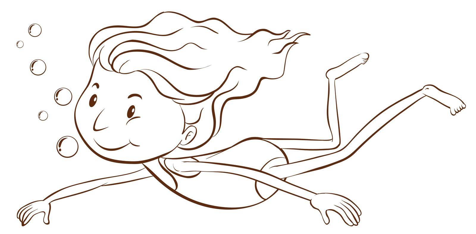 Illustration of a plain sketch of a girl swimming on a white background