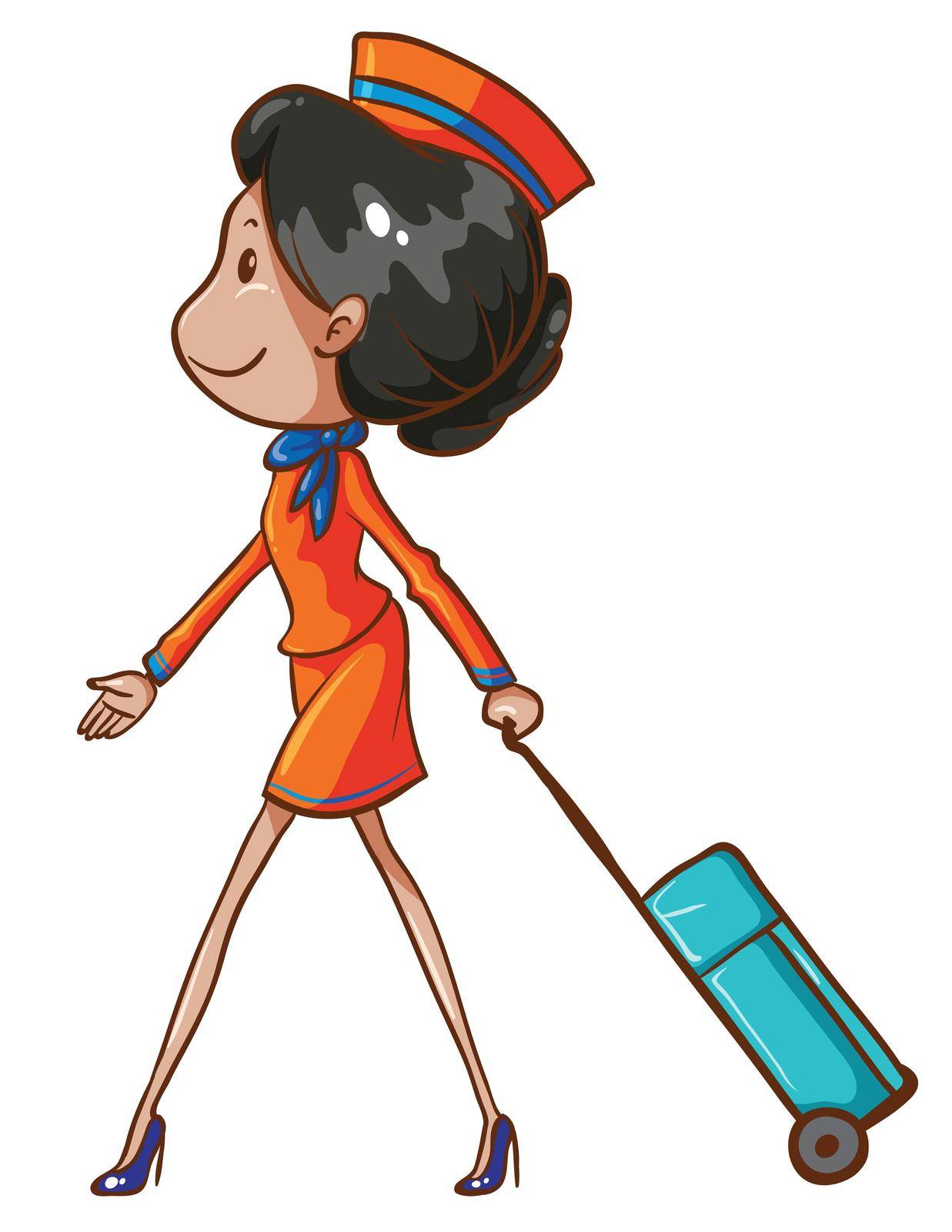 Illustration of a coloured drawing of an air hostess on a white background