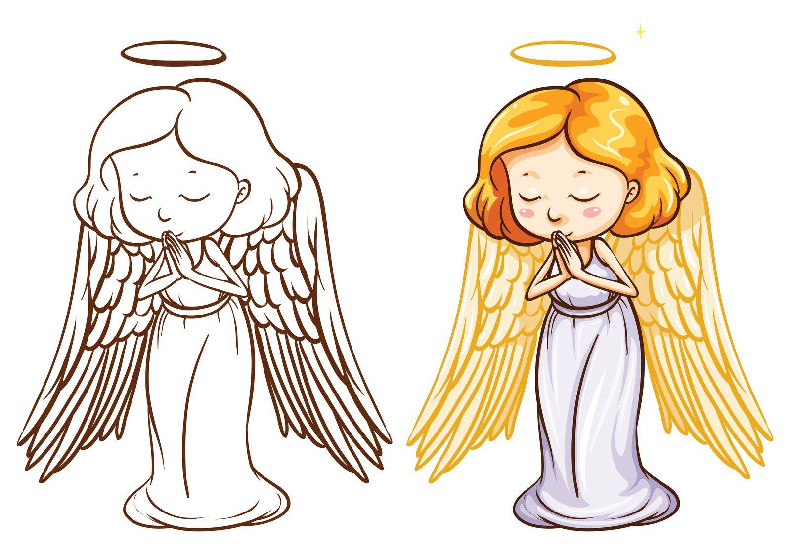 Illustration of the two sketches of an angel on a white background