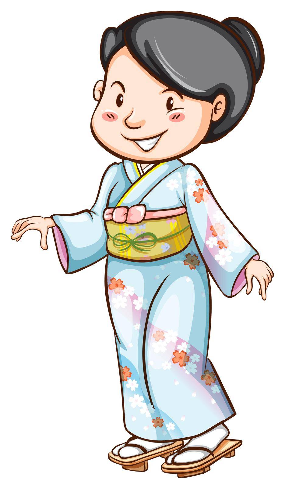 Illustration of a drawing of a woman wearing an Asian dress on a white background