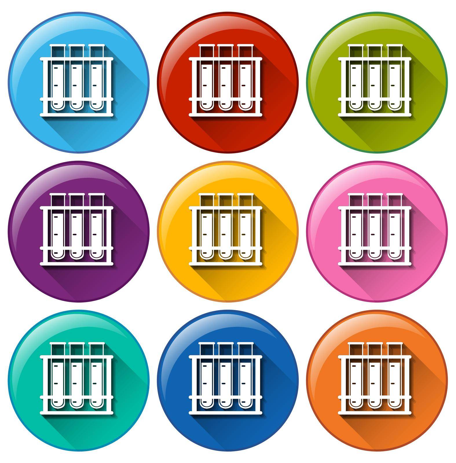 Illustration of the round icons with testtubes in a rack on a white background