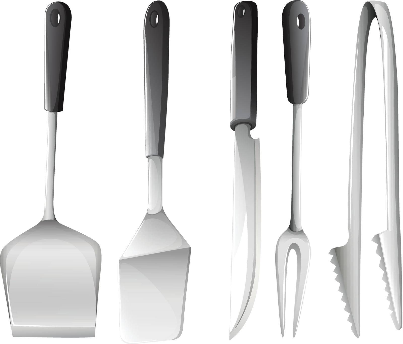 Illustration of the different cooking utensils on a white background