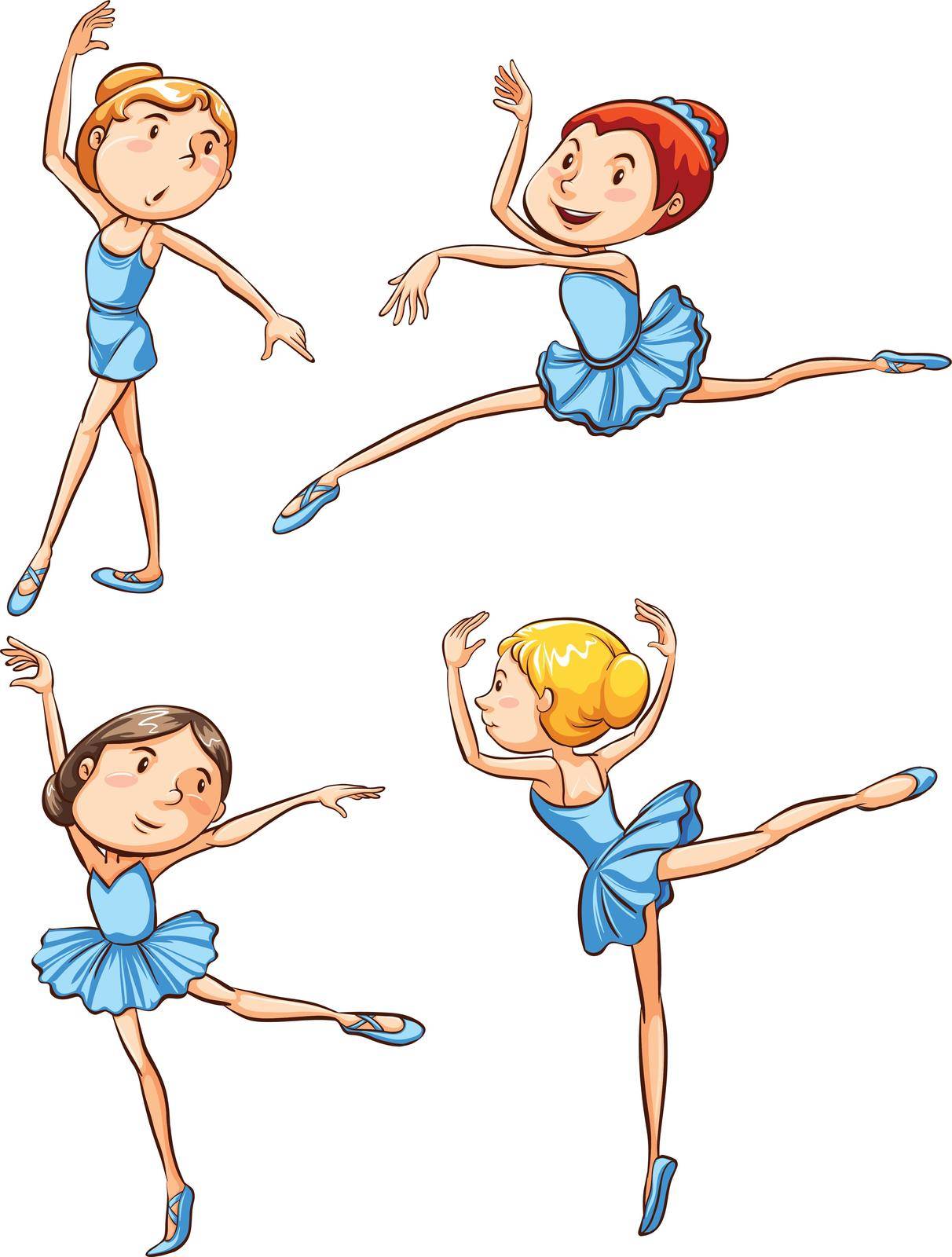 Illustration of the coloured sketches of the ballet dancers on a white background