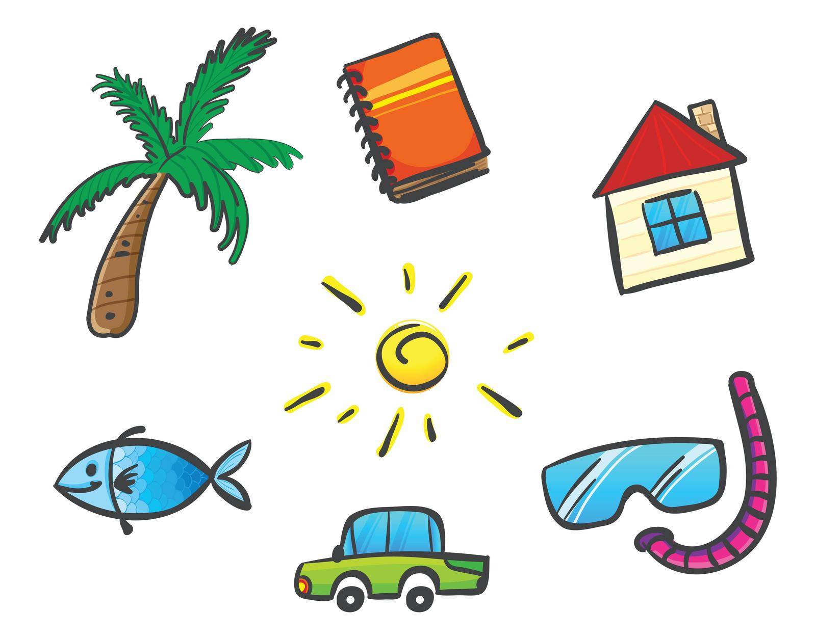 Illustration of the things for summer on a white background