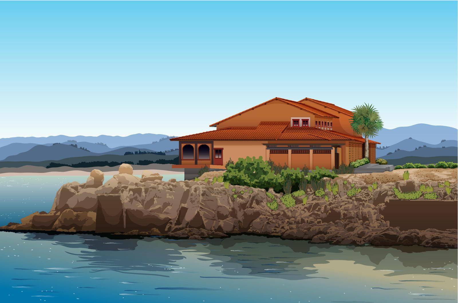 Illustration of a house with an ocean view