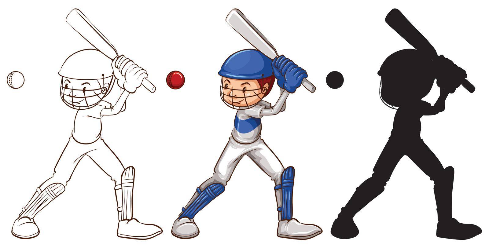 Illustration of the sketches of a man playing baseball on a white background