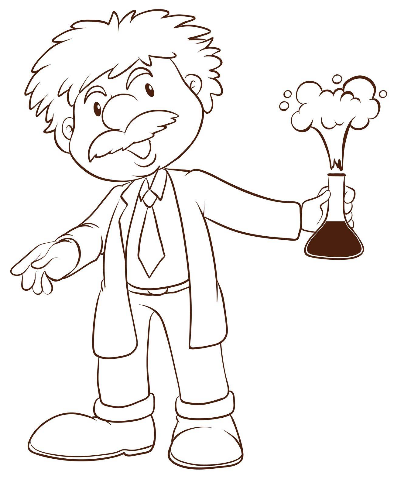 Illustration of a simple sketch of a scientist on a white background