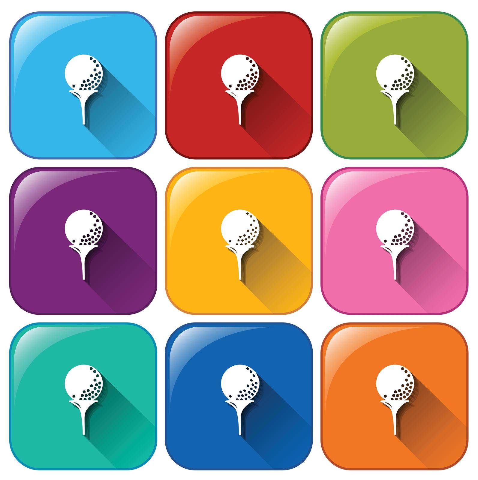 Illustration of the rounded icons with golf balls on a white background