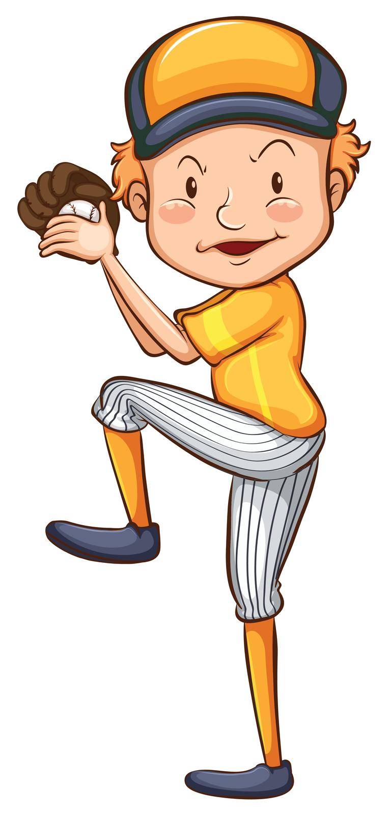 A simple drawing of a baseball player on a white background