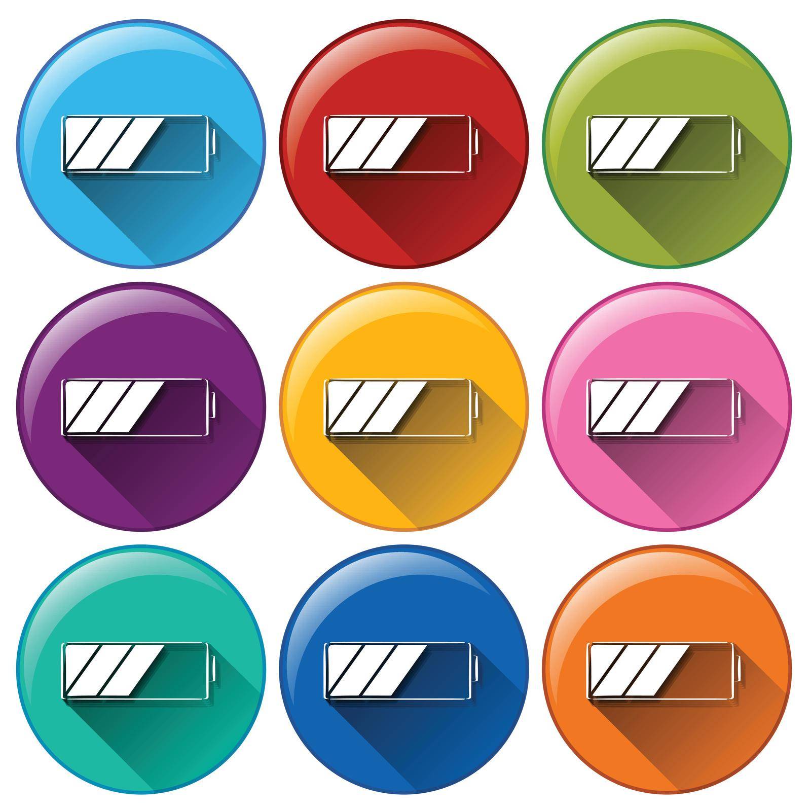 Illustration of the rounded icons with batteries on a white background