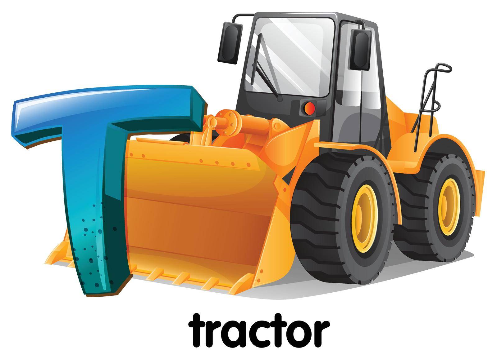 Illustration of a letter T for tractor on a white background