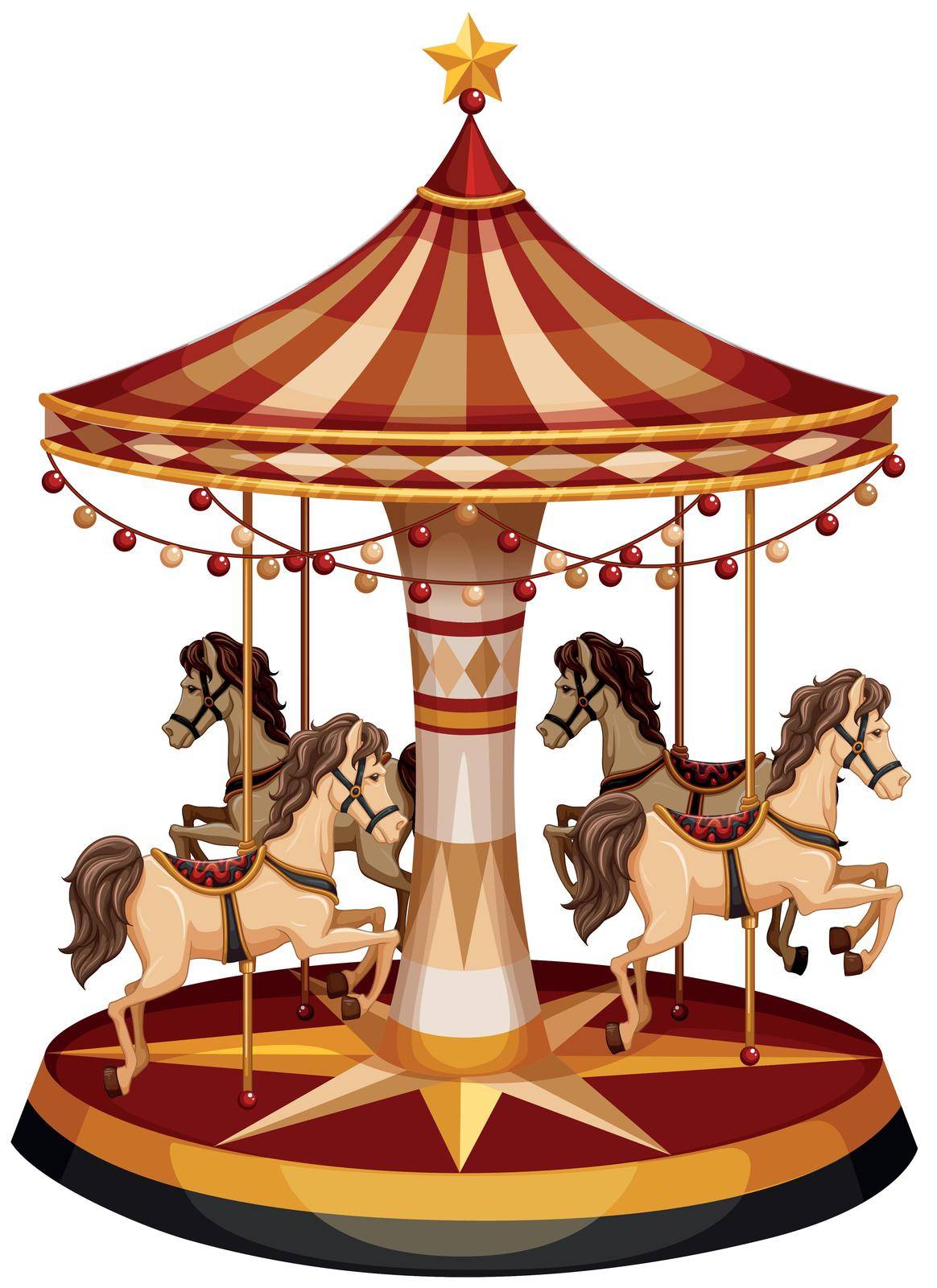 Illustration of a merry-go-round with brown horses on a white background