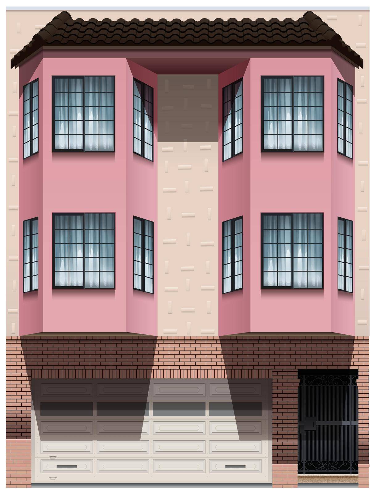 Illustration of a big pink building on a white background