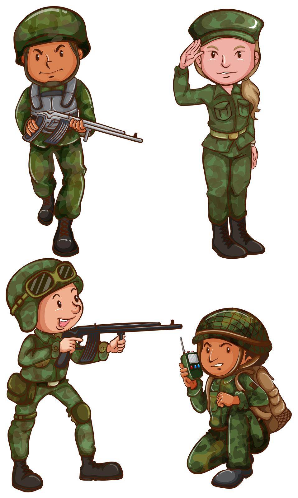 Illustration of the simple sketches of a soldier on a white background