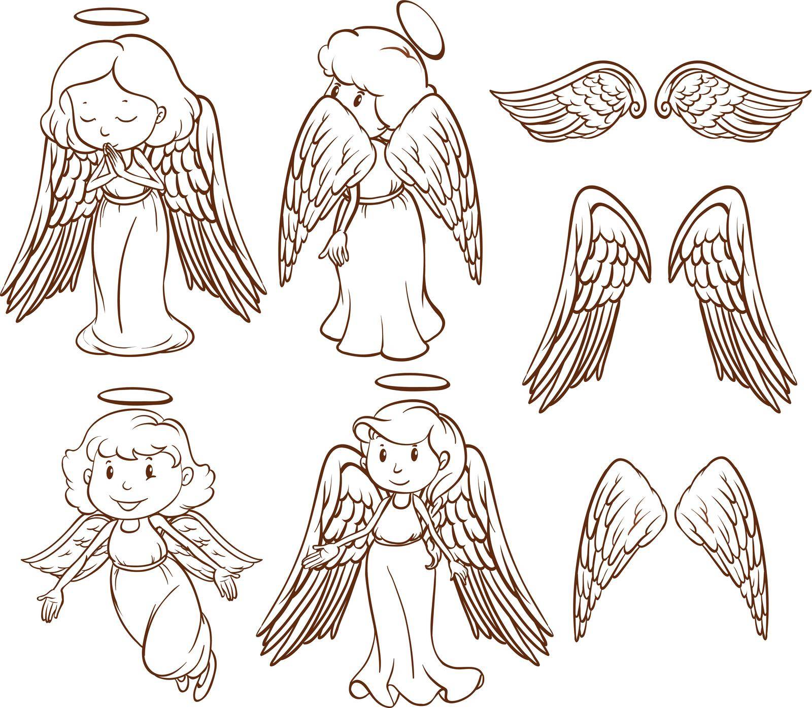 Illustration of different poses of angels