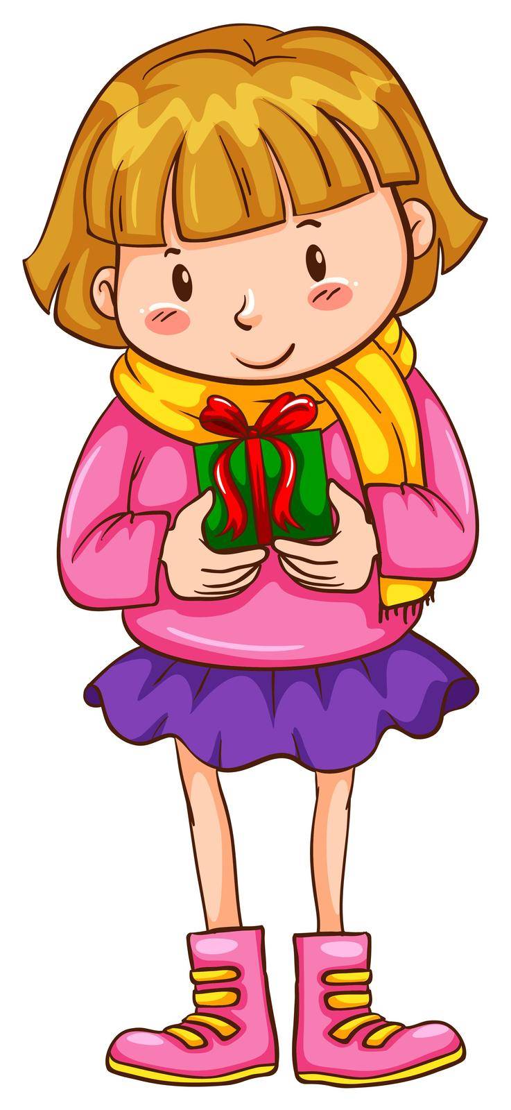 A simple sketch of a girl with a christmas gift by iimages