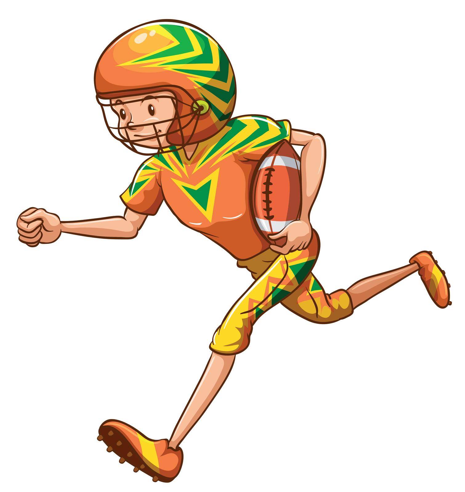 Illustration of an energetic American football player on a white background