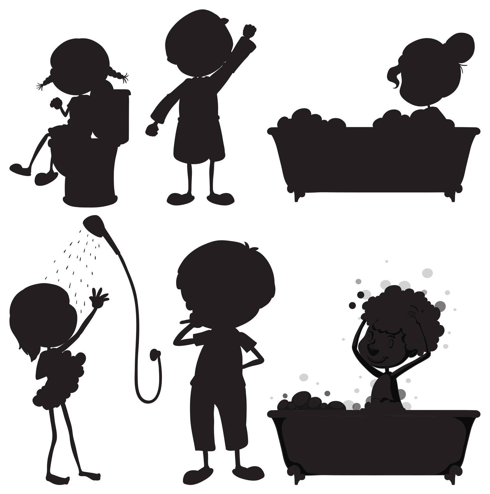 Illustration of the black sketches of the different morning routines on a white background
