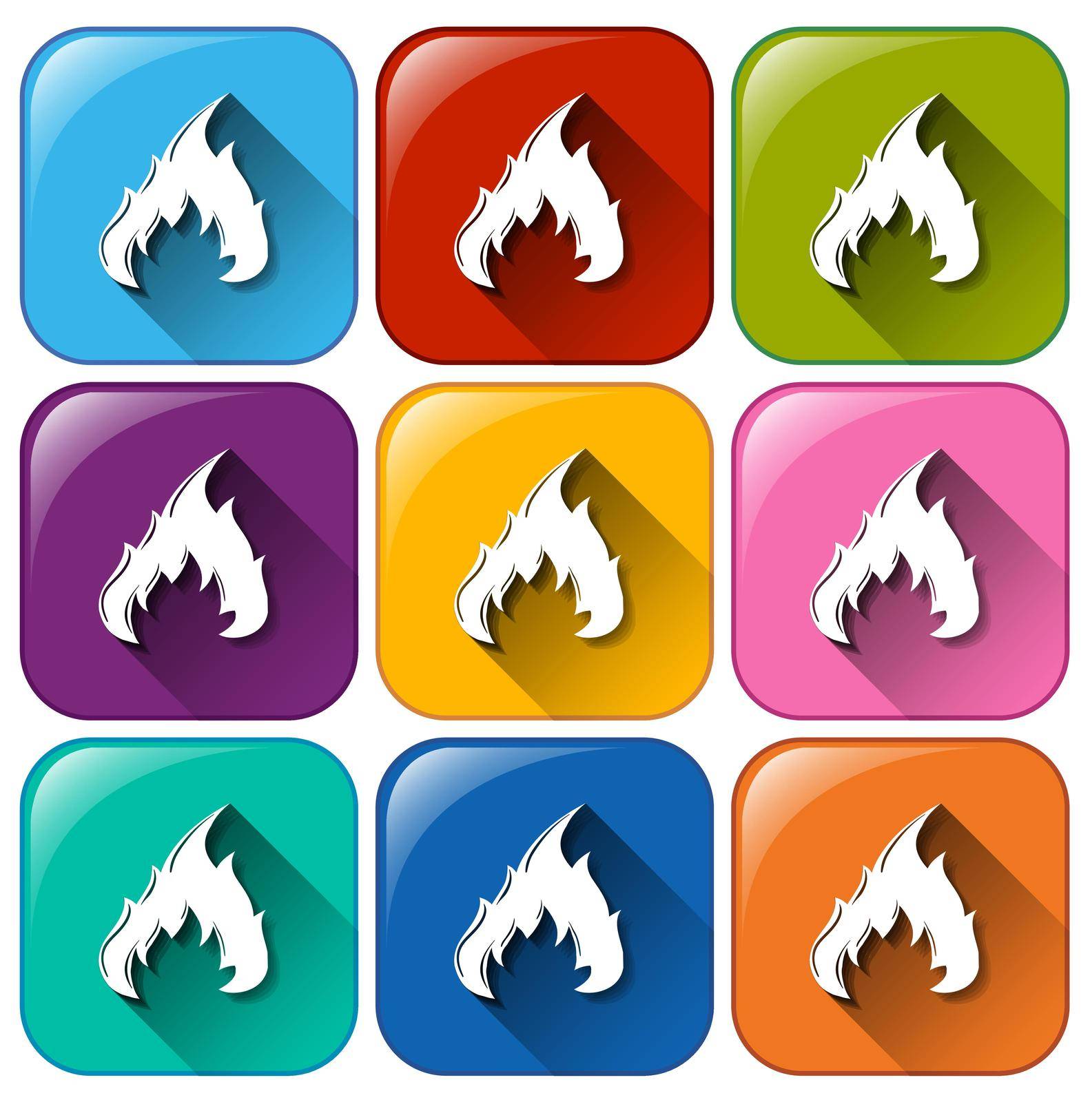 Buttons with flames on a white background