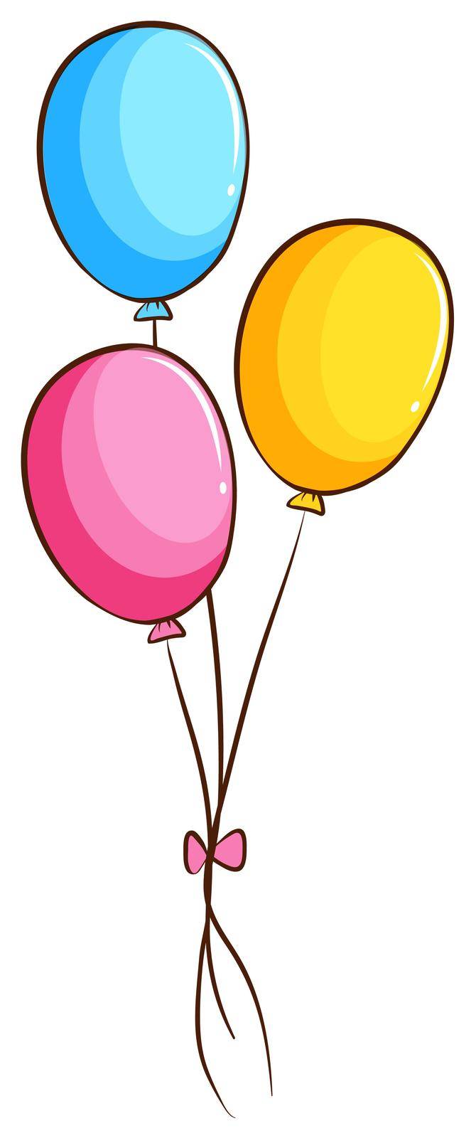 Illustration of a simple coloured drawing of balloons on a white background